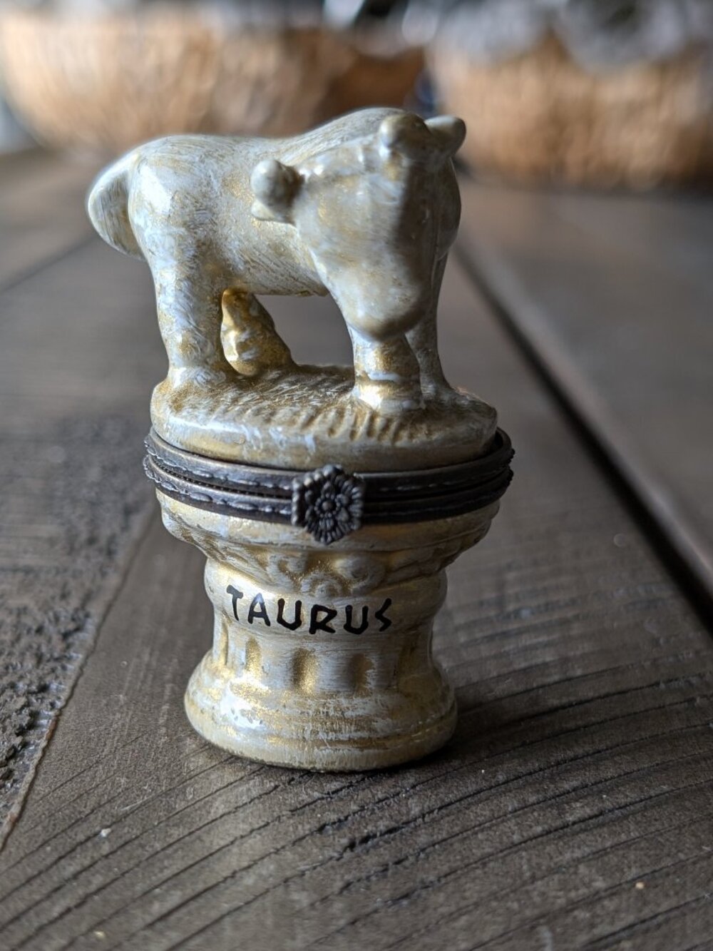 Taurus Astrological Birthday PHB Porcelain Hinge Box with Star Trinket